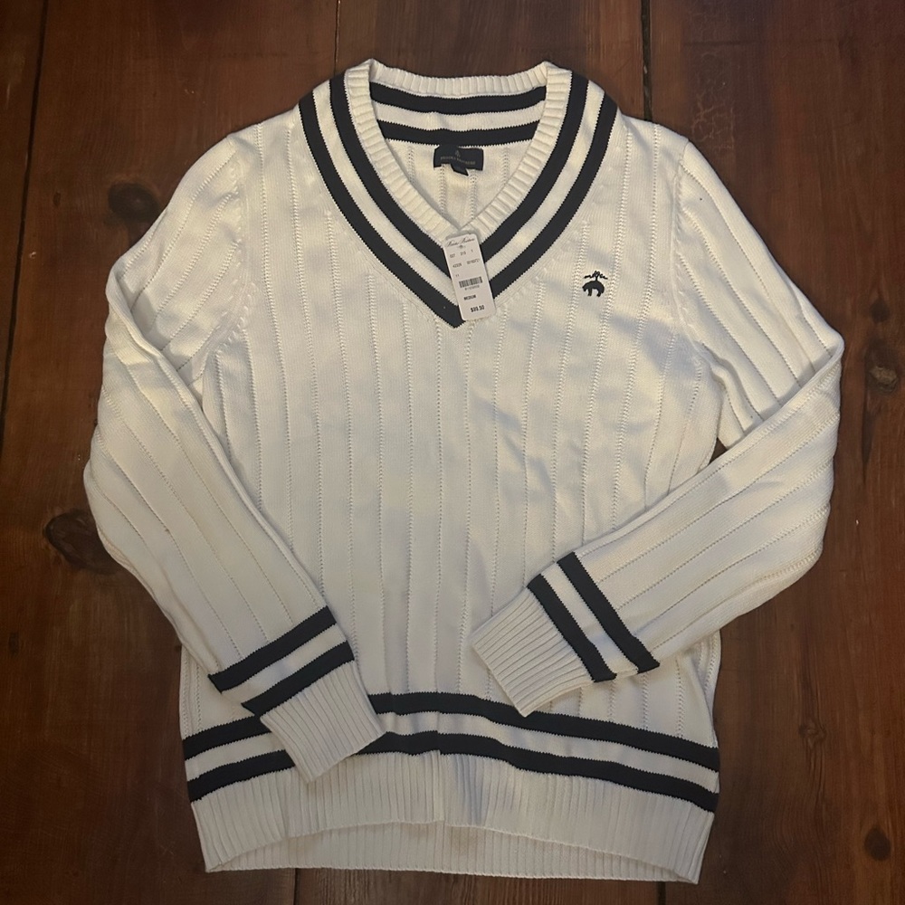 New men’s medium brooks brothers cotton cricket sweater white